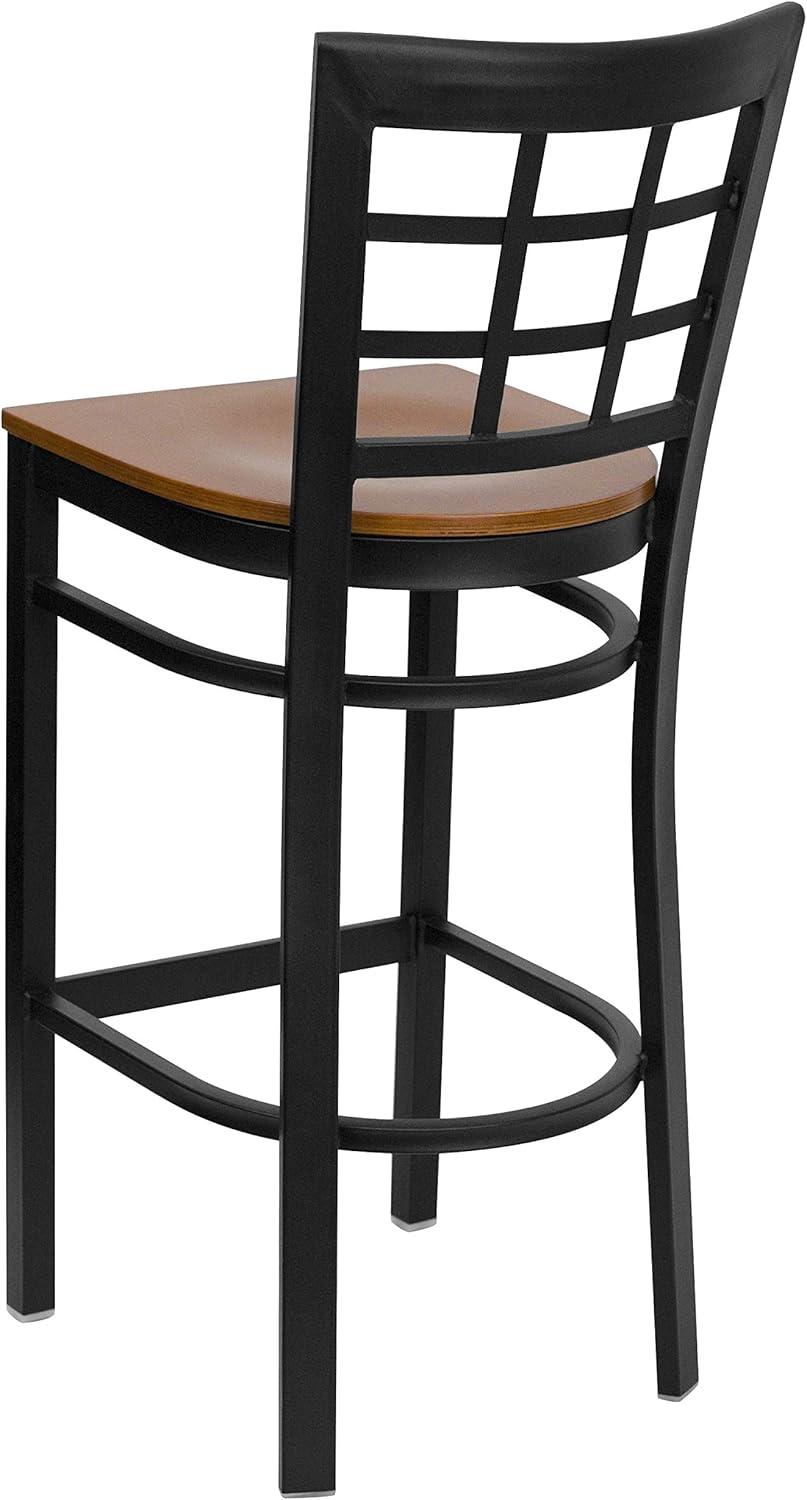 image:imageFlash Furniture HERCULES Series Black Window Back Metal Restaurant Barstool Burgundy Vinyl SeatCherry Wood SeatBlack Metal Frame