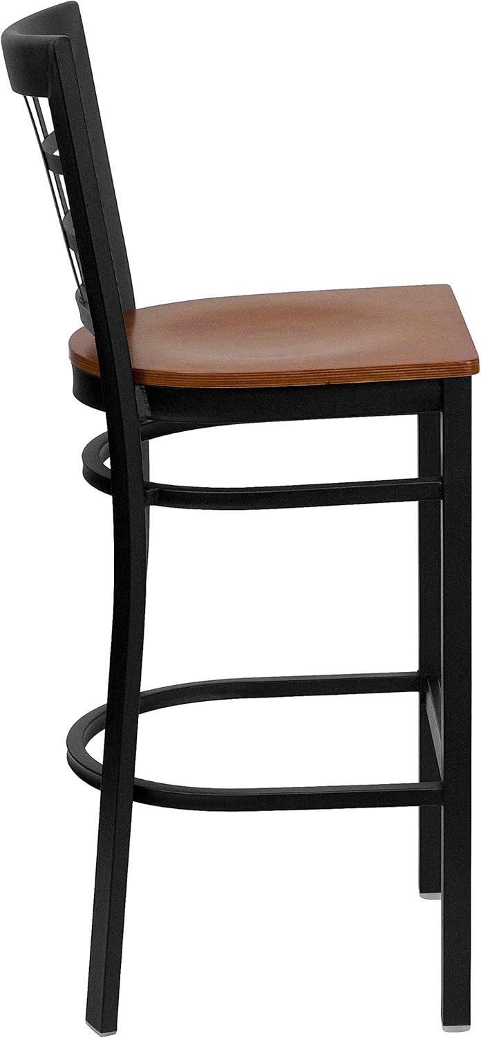 image:imageFlash Furniture HERCULES Series Black Window Back Metal Restaurant Barstool Burgundy Vinyl SeatCherry Wood SeatBlack Metal Frame