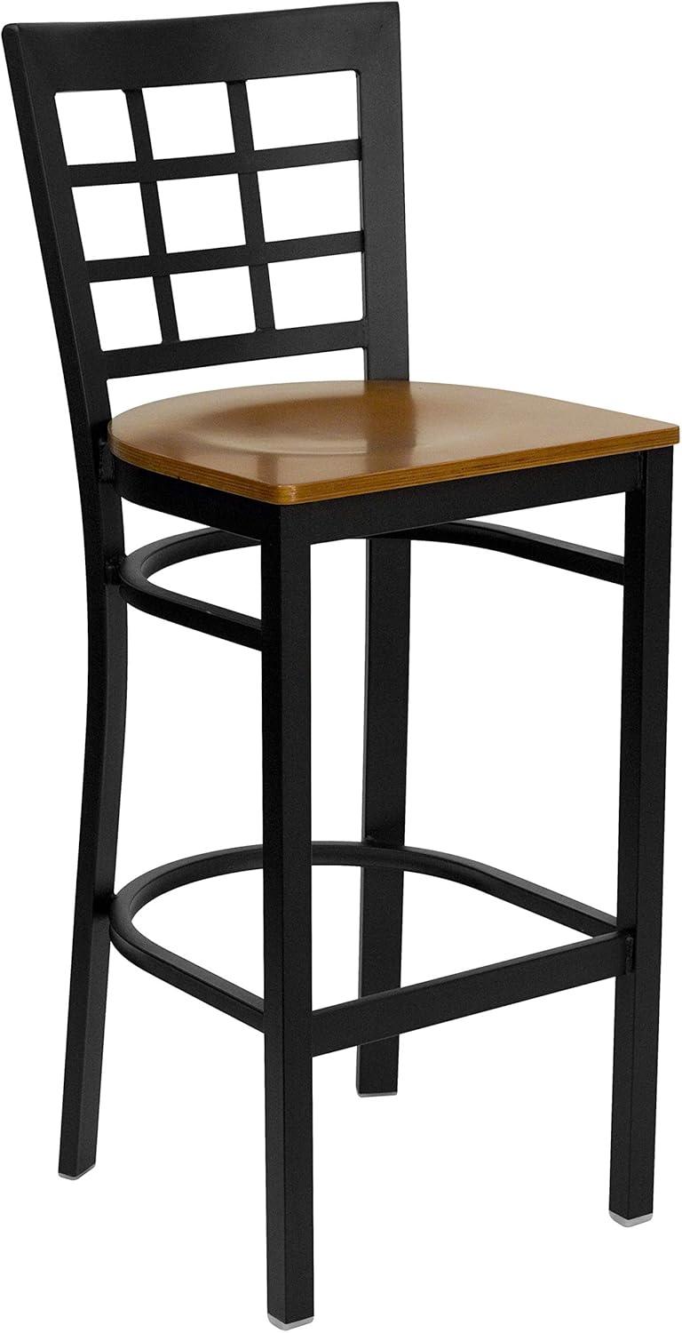 image:imageFlash Furniture HERCULES Series Black Window Back Metal Restaurant Barstool Burgundy Vinyl SeatCherry Wood SeatBlack Metal Frame