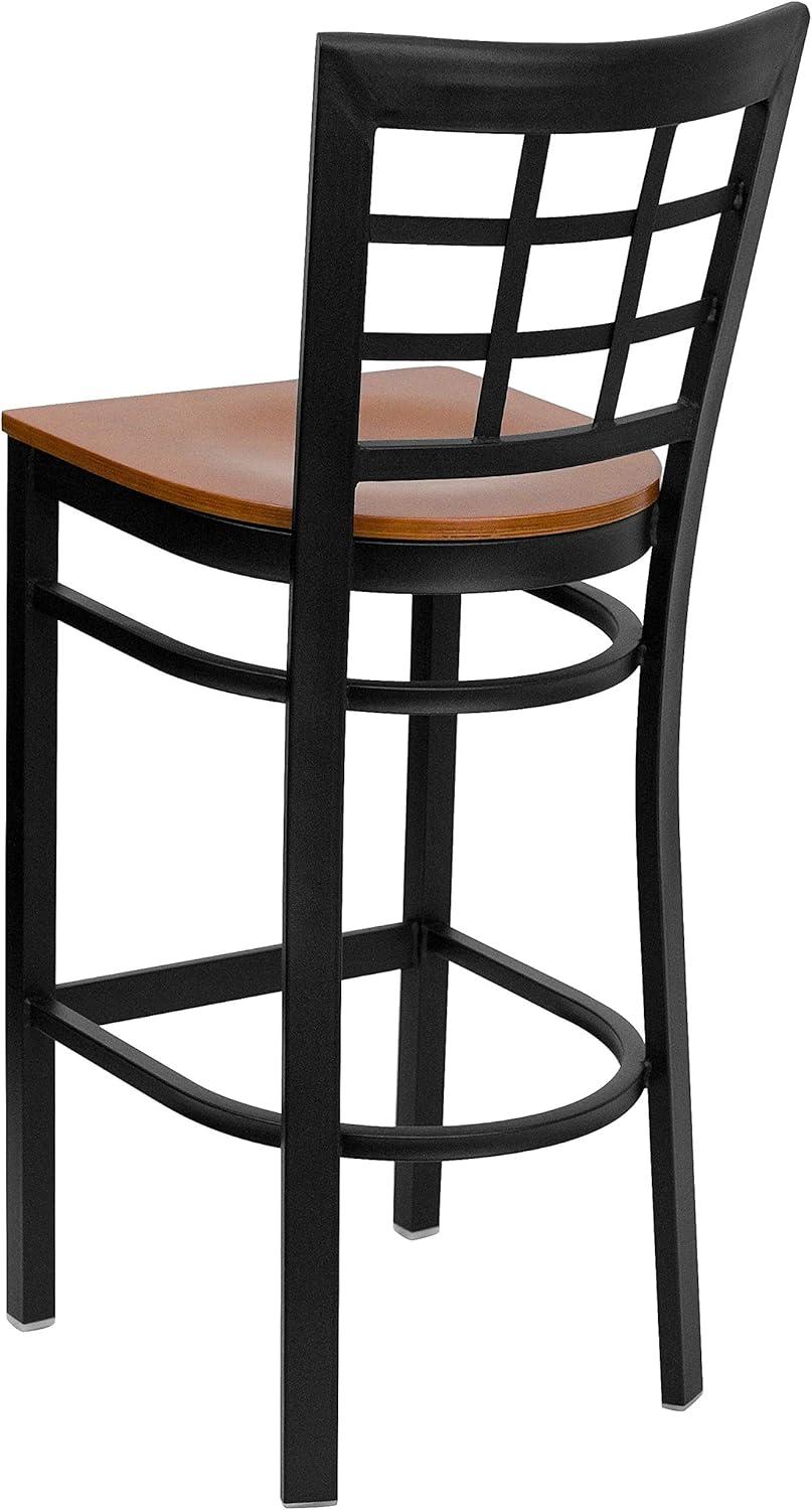 image:imageFlash Furniture HERCULES Series Black Window Back Metal Restaurant Barstool Burgundy Vinyl SeatCherry Wood SeatBlack Metal Frame