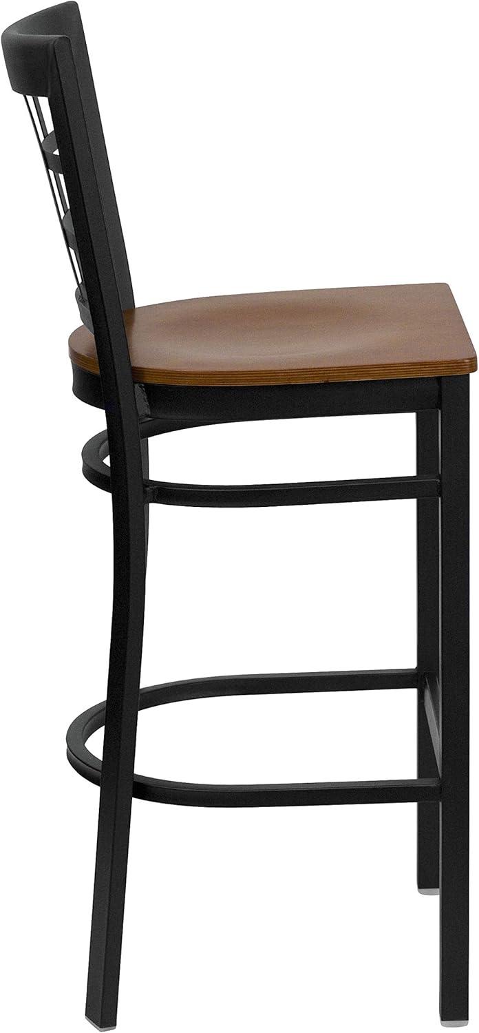 image:imageFlash Furniture HERCULES Series Black Window Back Metal Restaurant Barstool Burgundy Vinyl SeatCherry Wood SeatBlack Metal Frame