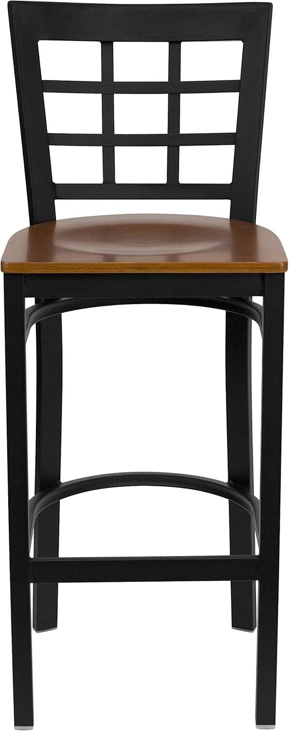 image:imageFlash Furniture HERCULES Series Black Window Back Metal Restaurant Barstool Burgundy Vinyl SeatCherry Wood SeatBlack Metal Frame