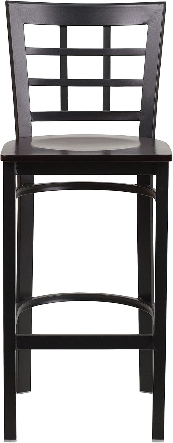 image:imageFlash Furniture HERCULES Series Black Window Back Metal Restaurant Barstool Burgundy Vinyl SeatWalnut Wood SeatBlack Metal Frame