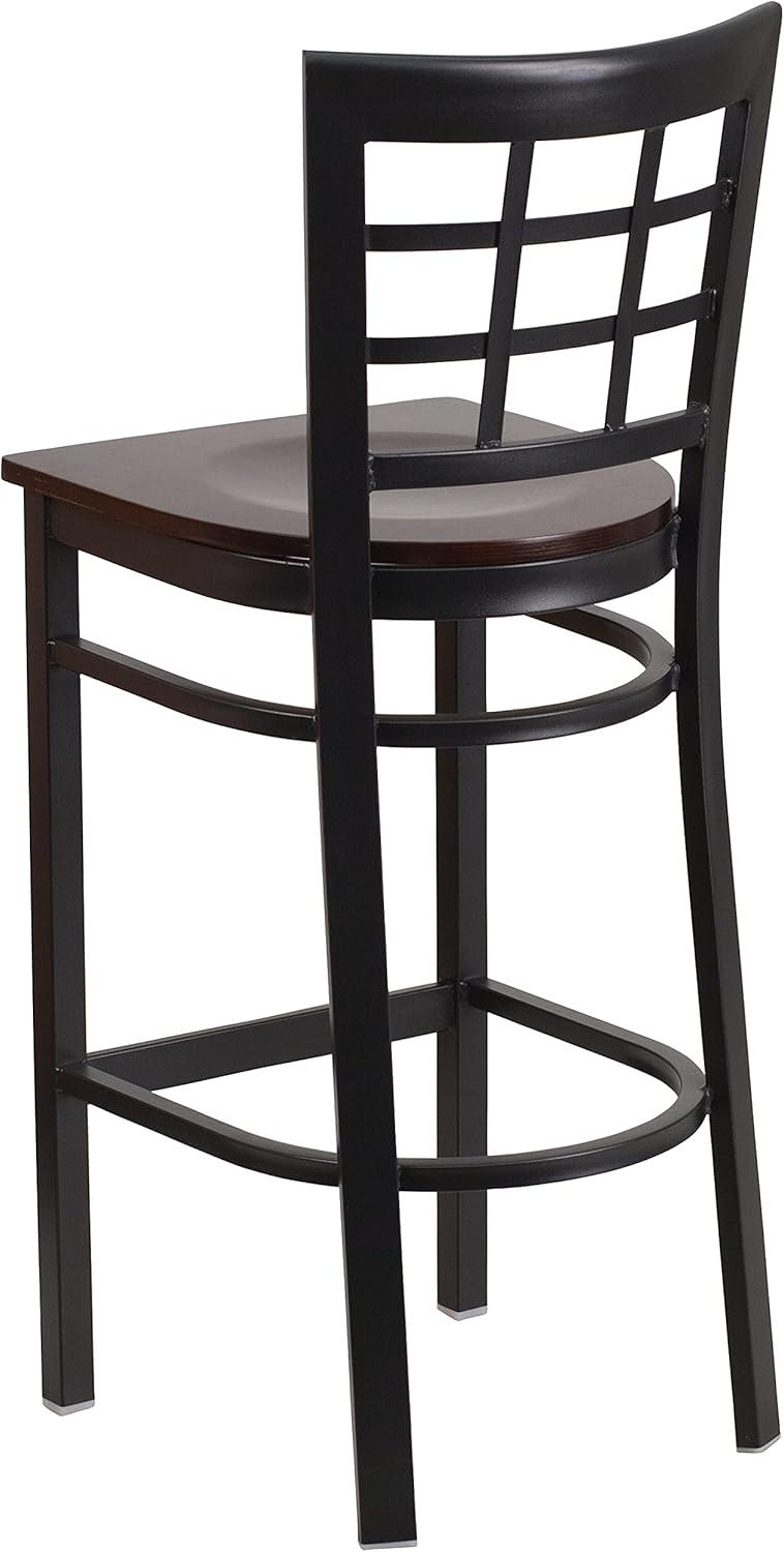 image:imageFlash Furniture HERCULES Series Black Window Back Metal Restaurant Barstool Burgundy Vinyl SeatWalnut Wood SeatBlack Metal Frame