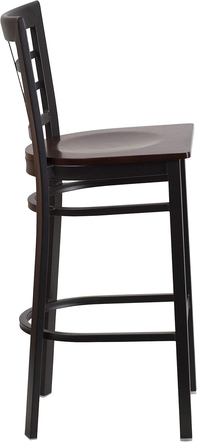image:imageFlash Furniture HERCULES Series Black Window Back Metal Restaurant Barstool Burgundy Vinyl SeatWalnut Wood SeatBlack Metal Frame