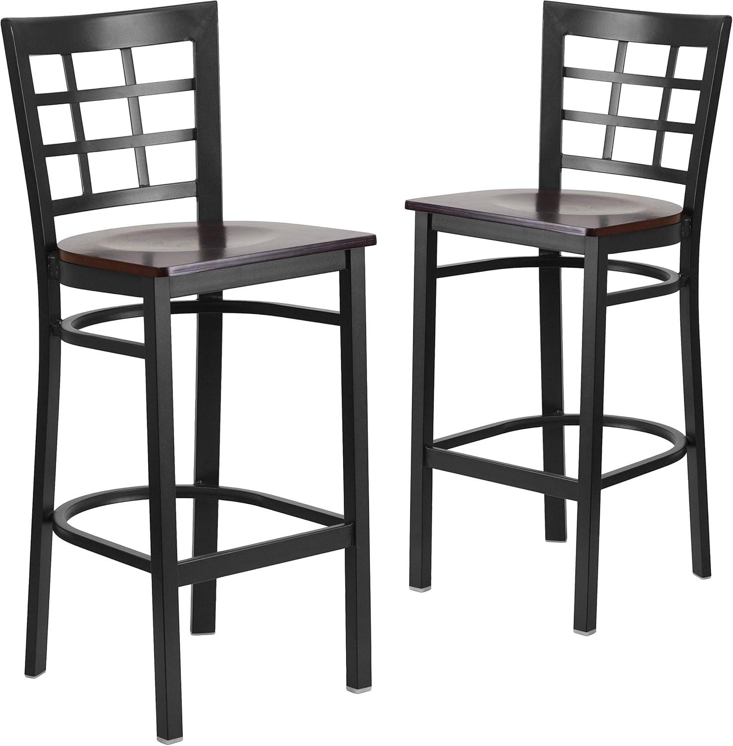 image:imageFlash Furniture HERCULES Series Black Window Back Metal Restaurant Barstool Burgundy Vinyl SeatWalnut Wood SeatBlack Metal Frame
