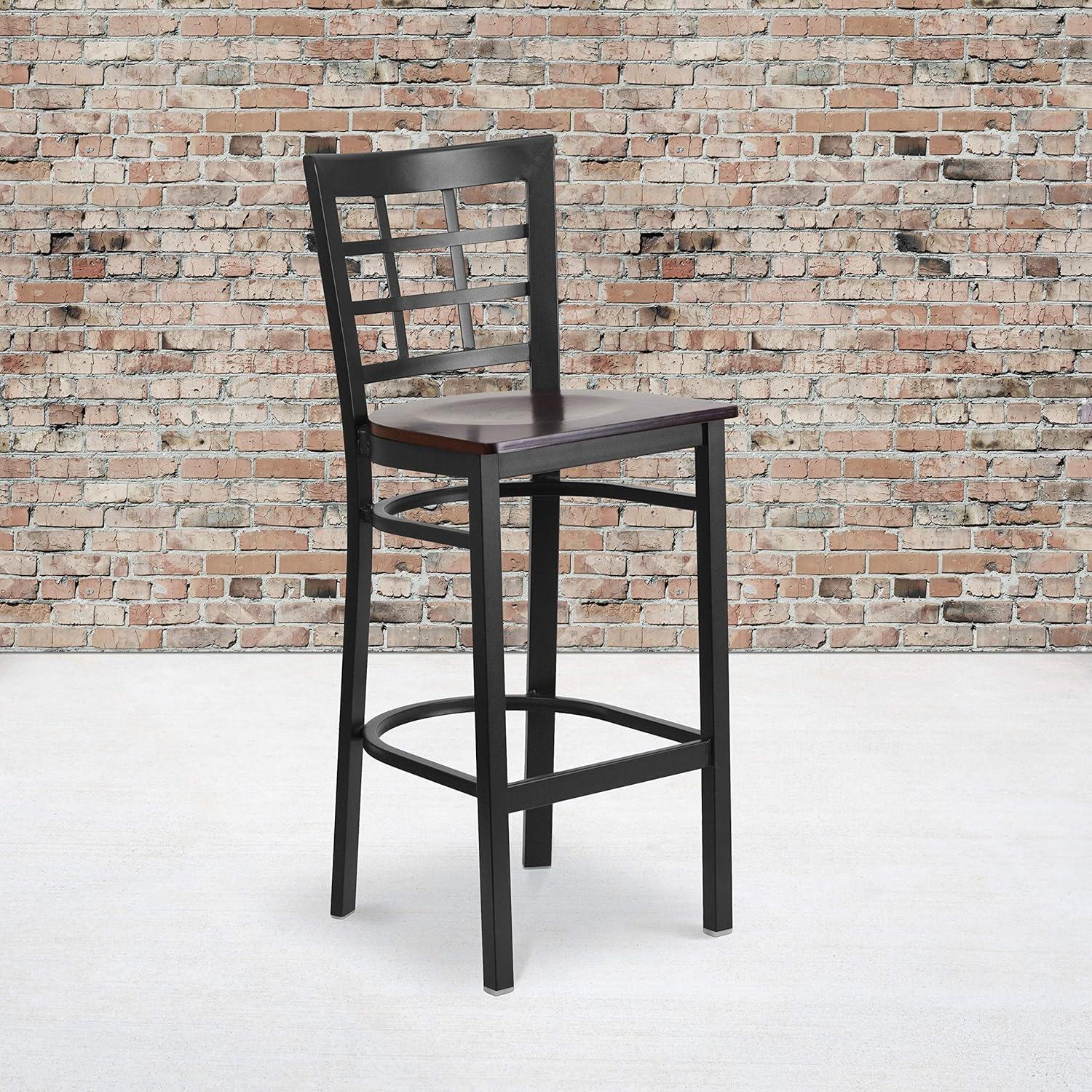 image:imageFlash Furniture HERCULES Series Black Window Back Metal Restaurant Barstool Burgundy Vinyl SeatWalnut Wood SeatBlack Metal Frame