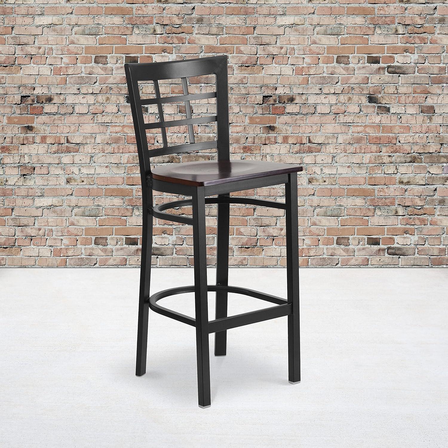 image:imageFlash Furniture HERCULES Series Black Window Back Metal Restaurant Barstool Burgundy Vinyl SeatWalnut Wood SeatBlack Metal Frame