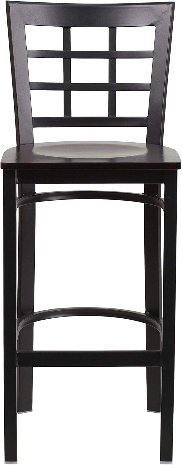 image:imageFlash Furniture HERCULES Series Black Window Back Metal Restaurant Barstool Burgundy Vinyl SeatWalnut Wood SeatBlack Metal Frame