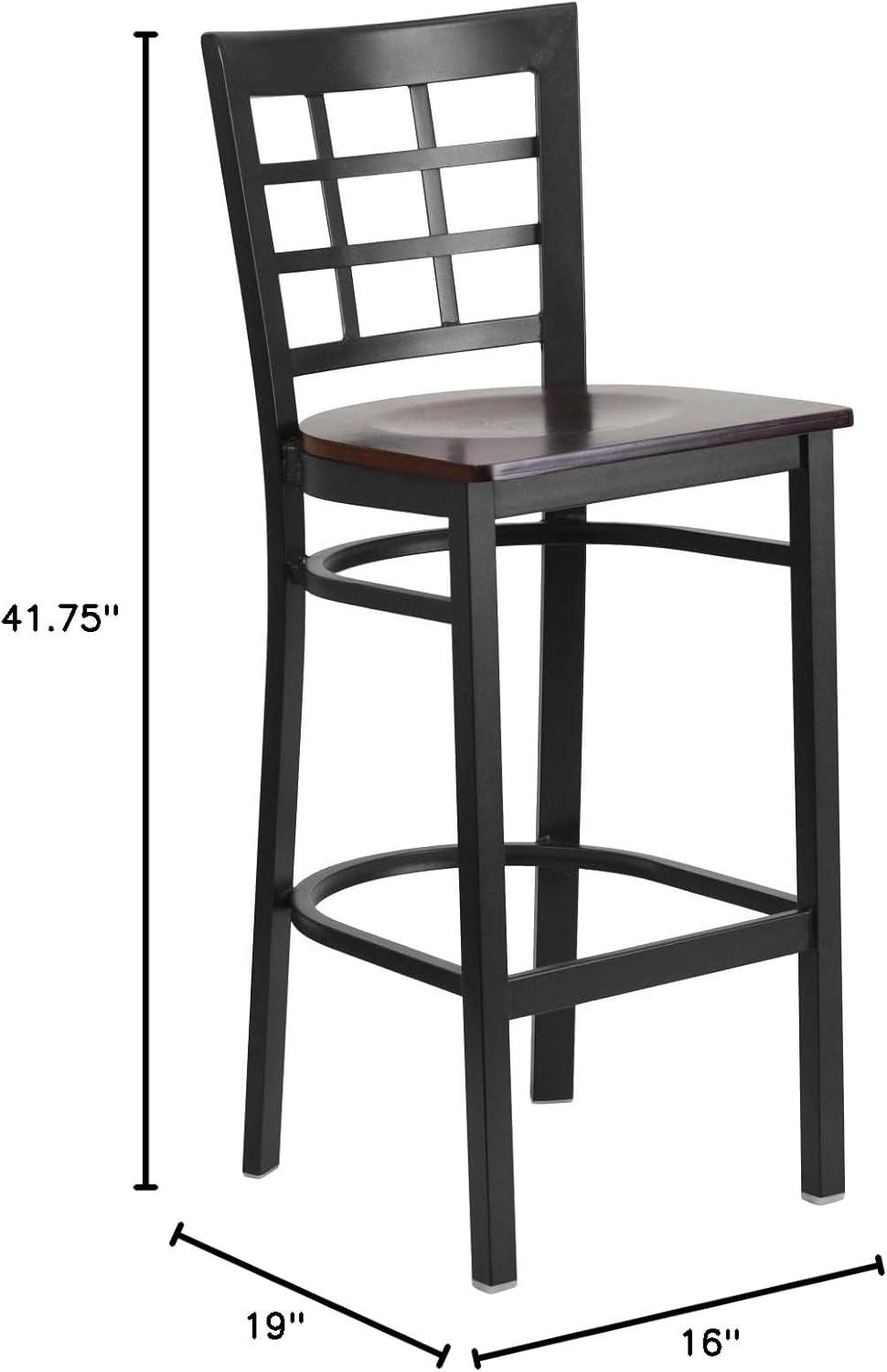 image:imageFlash Furniture HERCULES Series Black Window Back Metal Restaurant Barstool Burgundy Vinyl SeatWalnut Wood SeatBlack Metal Frame