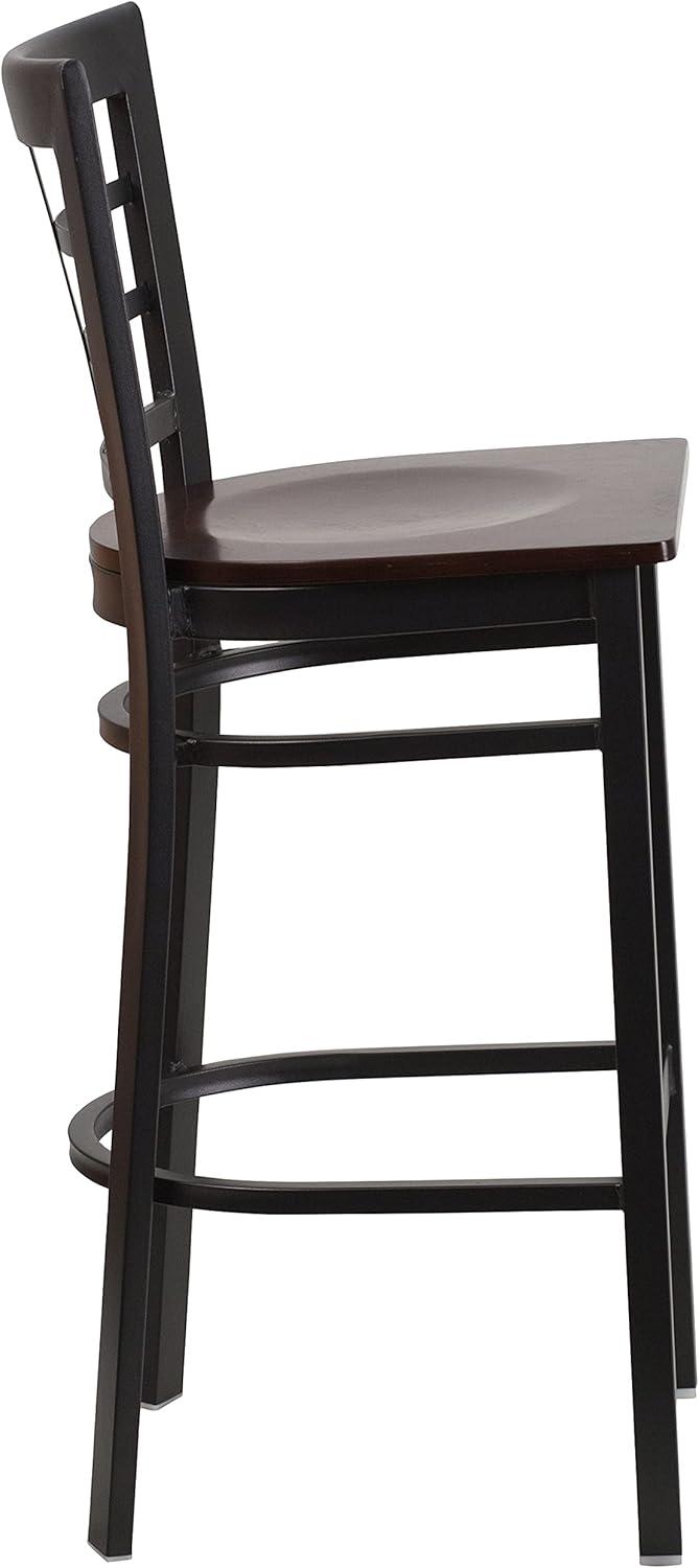 image:imageFlash Furniture HERCULES Series Black Window Back Metal Restaurant Barstool Burgundy Vinyl SeatWalnut Wood SeatBlack Metal Frame