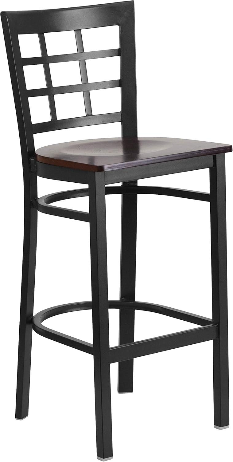 image:imageFlash Furniture HERCULES Series Black Window Back Metal Restaurant Barstool Burgundy Vinyl SeatWalnut Wood SeatBlack Metal Frame