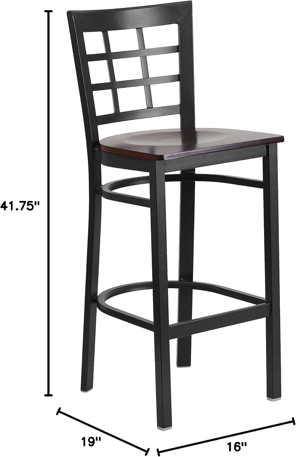 image:imageFlash Furniture HERCULES Series Black Window Back Metal Restaurant Barstool Burgundy Vinyl SeatWalnut Wood SeatBlack Metal Frame