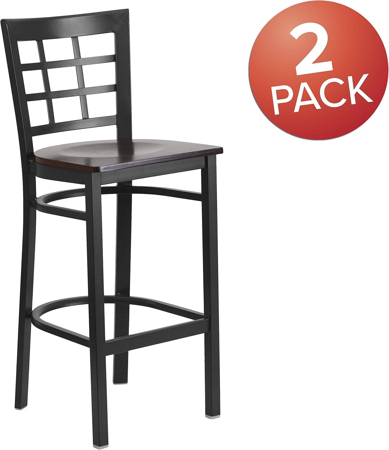 image:imageFlash Furniture HERCULES Series Black Window Back Metal Restaurant Barstool Burgundy Vinyl SeatWalnut Wood SeatBlack Metal Frame
