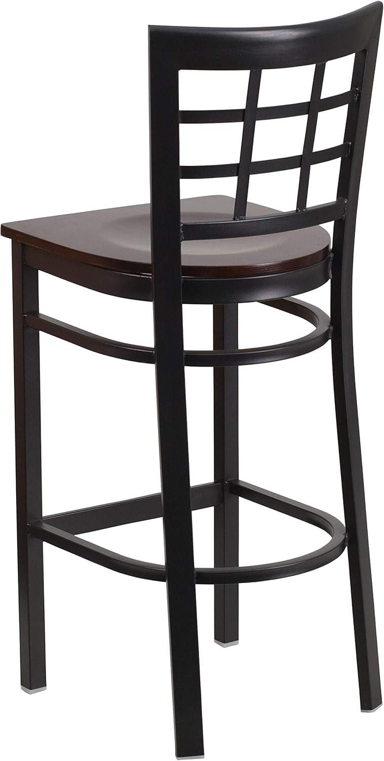 image:imageFlash Furniture HERCULES Series Black Window Back Metal Restaurant Barstool Burgundy Vinyl SeatWalnut Wood SeatBlack Metal Frame