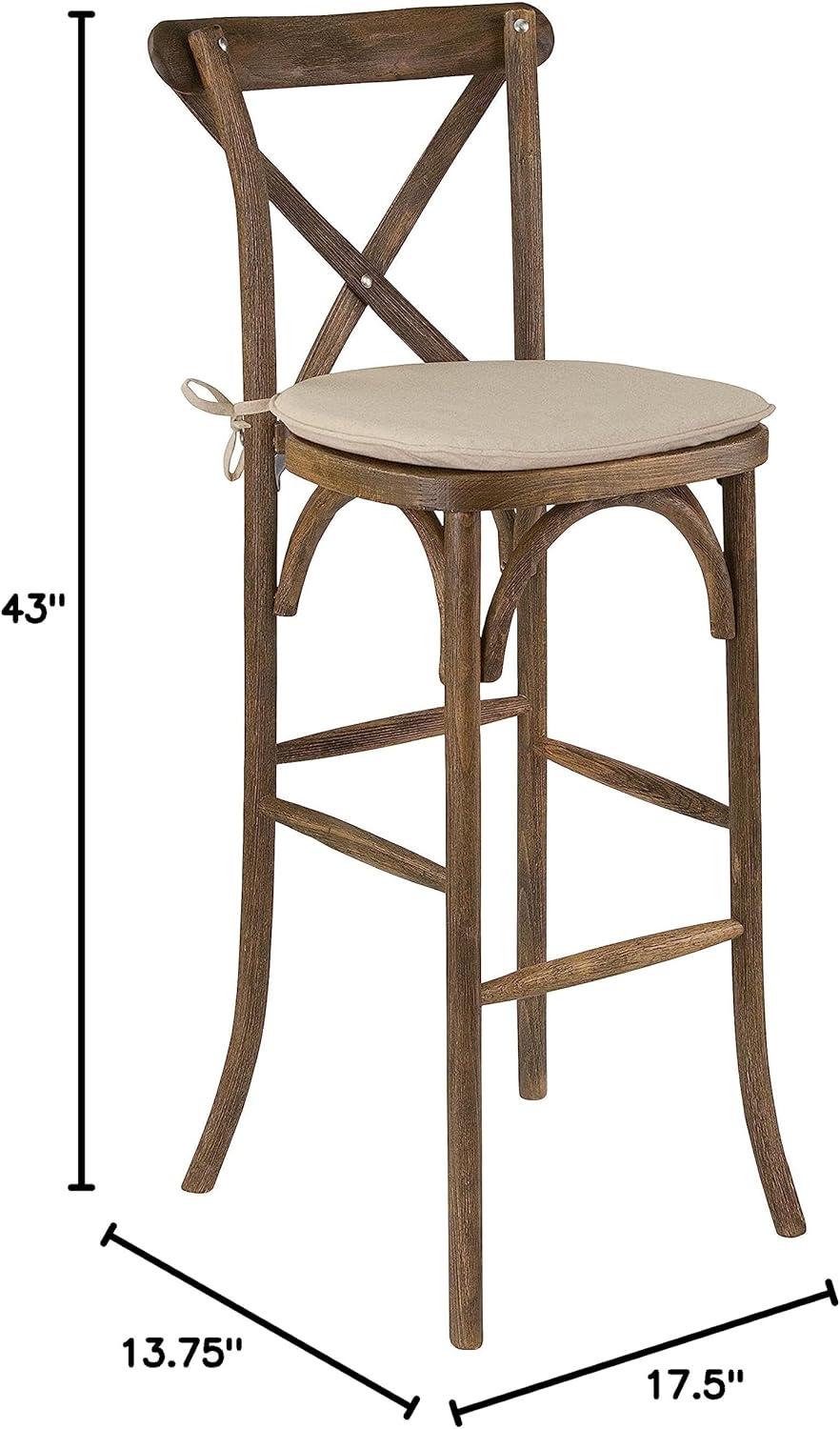 image:imageFlash Furniture HERCULES Series Dark Antique Wood Cross Back Barstool with Cushion1 Pack
