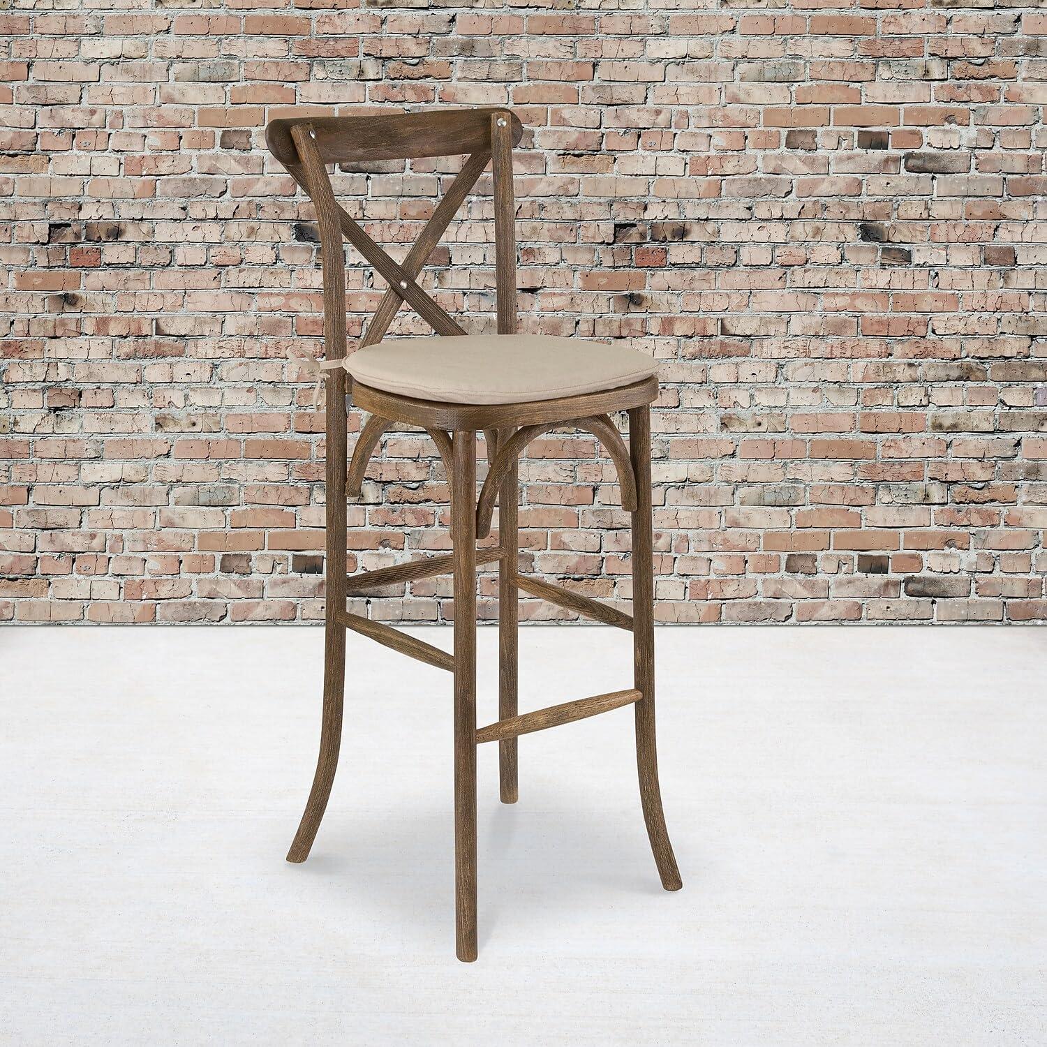 image:imageFlash Furniture HERCULES Series Dark Antique Wood Cross Back Barstool with Cushion1 Pack