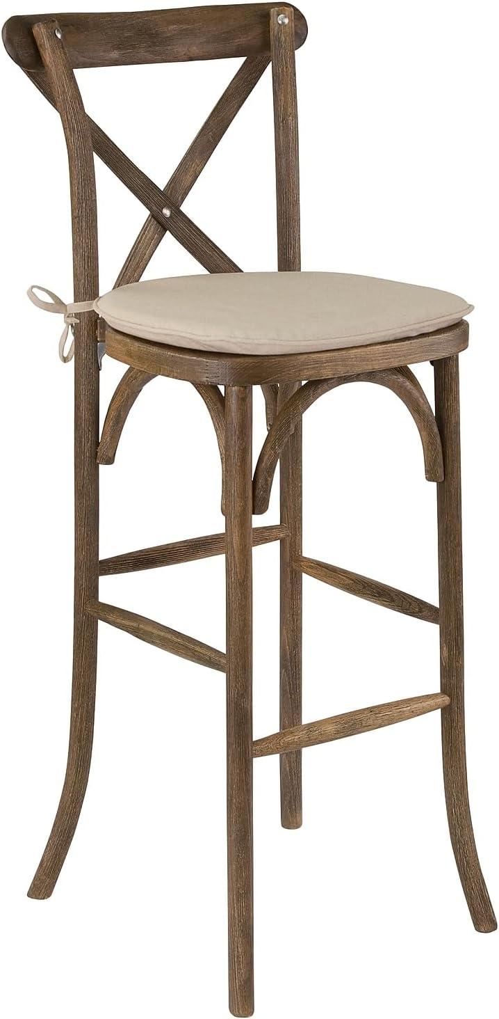 image:imageFlash Furniture HERCULES Series Dark Antique Wood Cross Back Barstool with CushionSet of 2