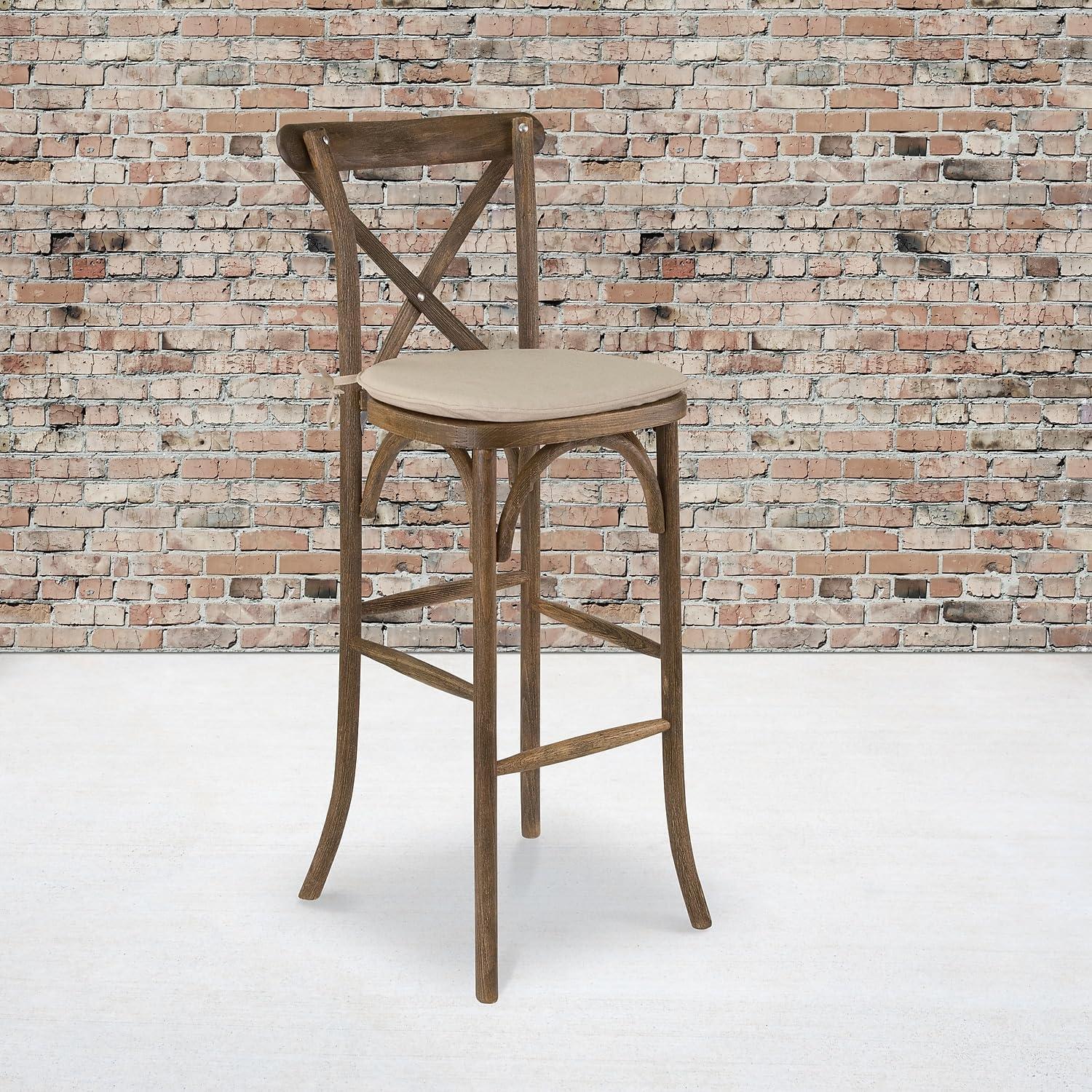 image:imageFlash Furniture HERCULES Series Dark Antique Wood Cross Back Barstool with CushionSet of 2