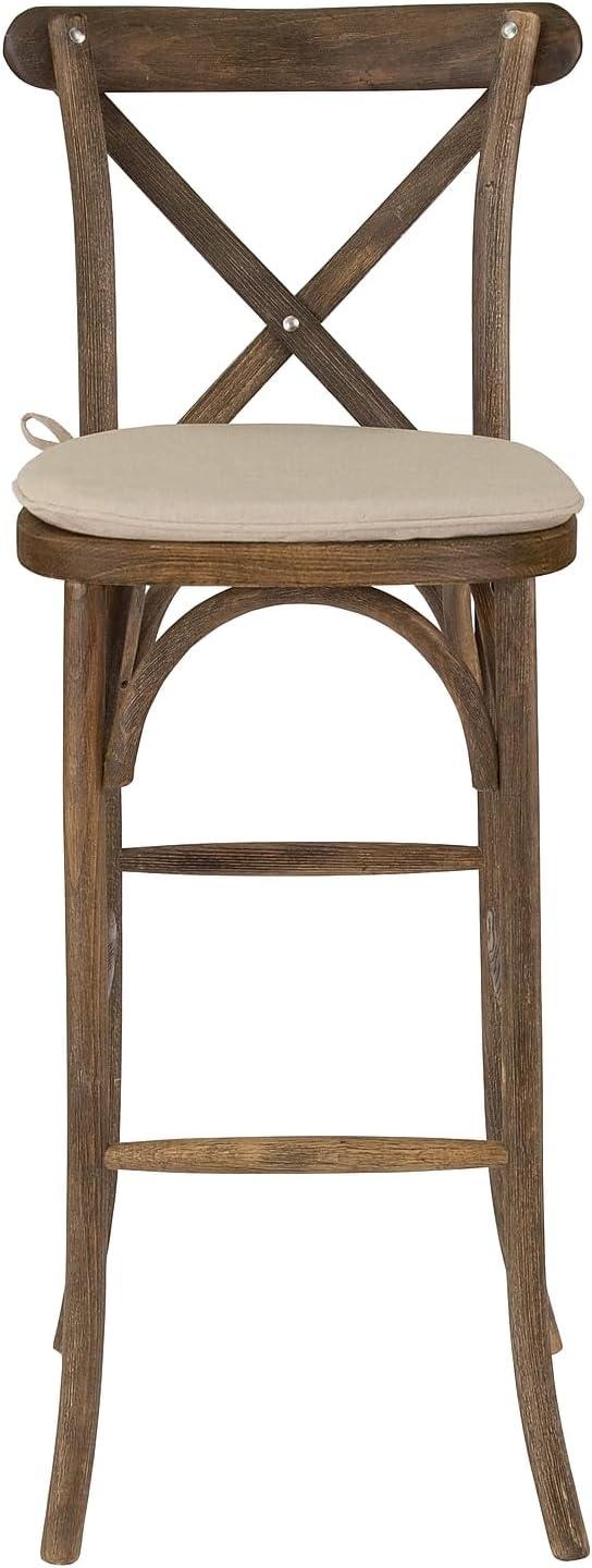 image:imageFlash Furniture HERCULES Series Dark Antique Wood Cross Back Barstool with CushionSet of 2