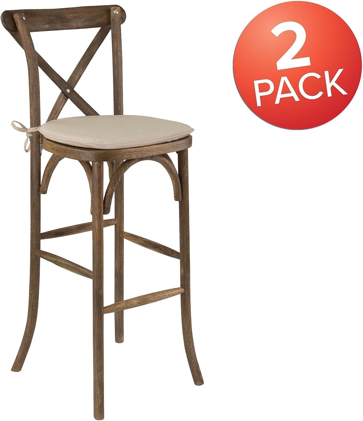image:imageFlash Furniture HERCULES Series Dark Antique Wood Cross Back Barstool with CushionSet of 2