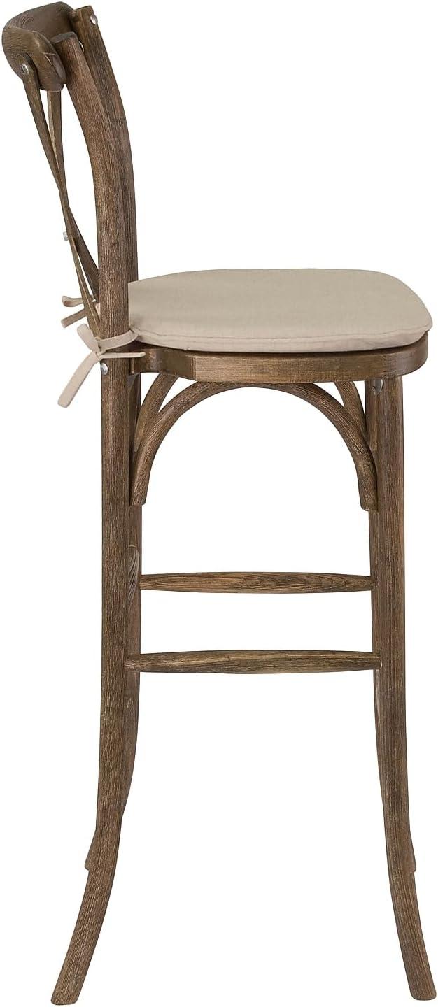 image:imageFlash Furniture HERCULES Series Dark Antique Wood Cross Back Barstool with CushionSet of 2
