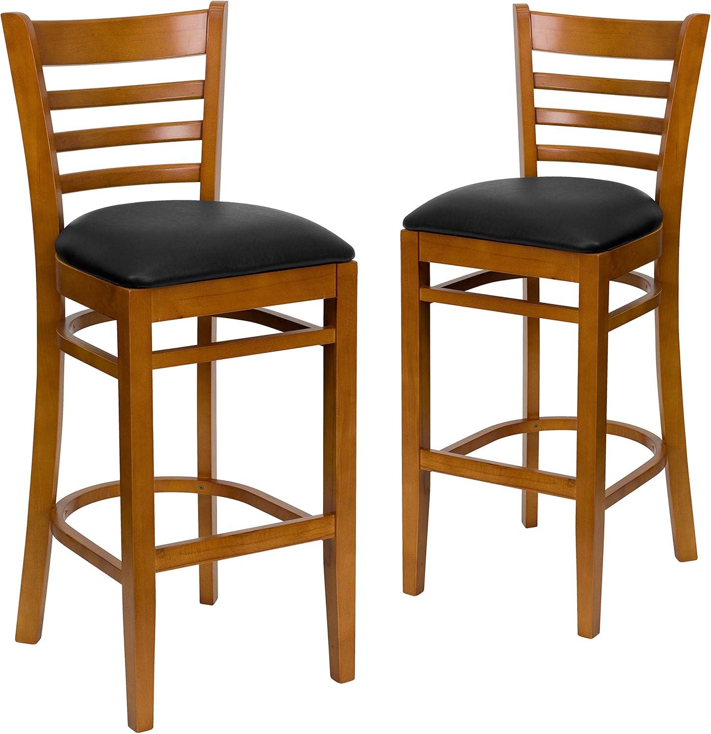 image:imageFlash Furniture HERCULES Series Ladder Back Walnut Wood Restaurant Barstool Black Vinyl SeatBlack Vinyl SeatCherry Wood Frame