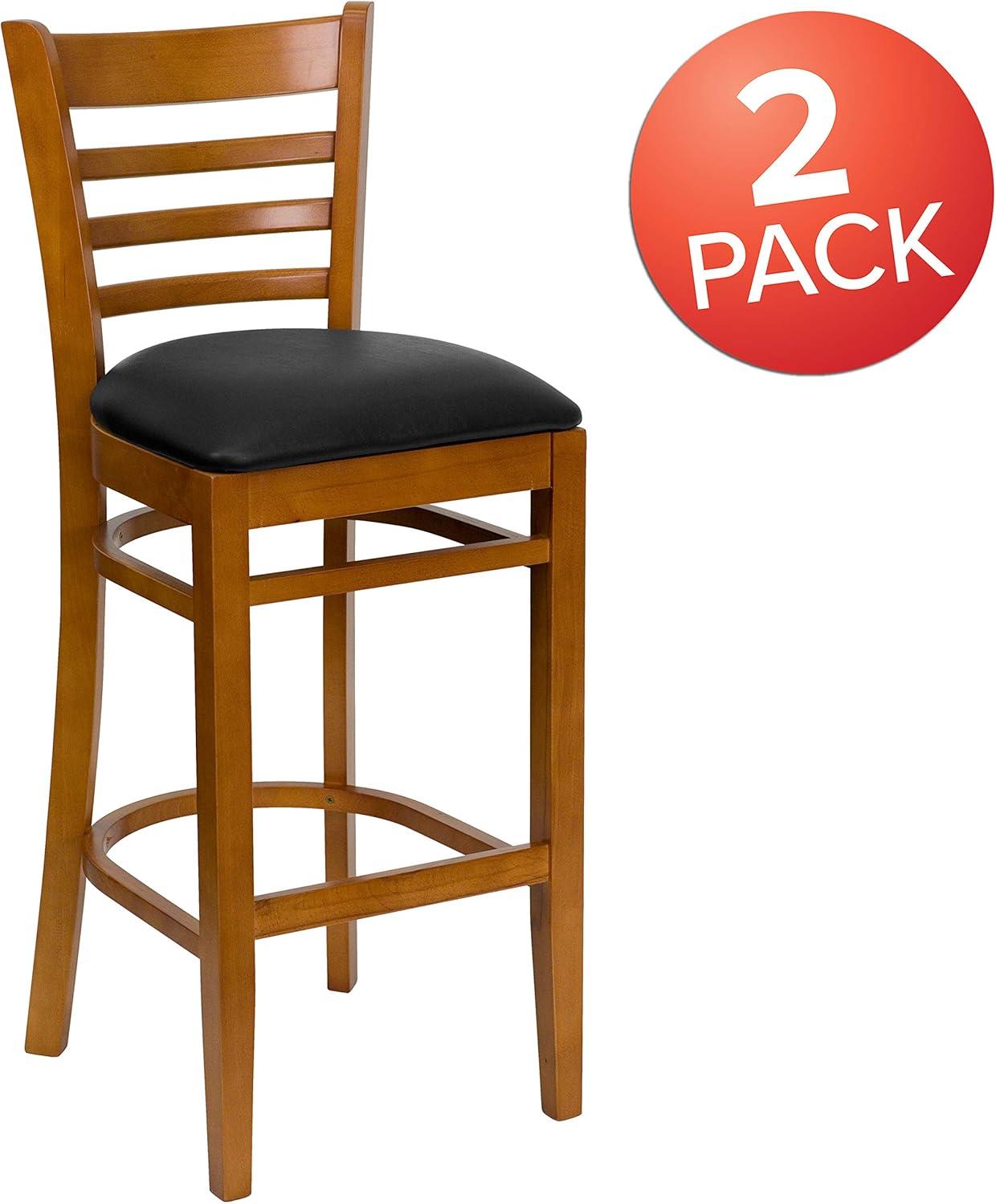 image:imageFlash Furniture HERCULES Series Ladder Back Walnut Wood Restaurant Barstool Black Vinyl SeatBlack Vinyl SeatCherry Wood Frame