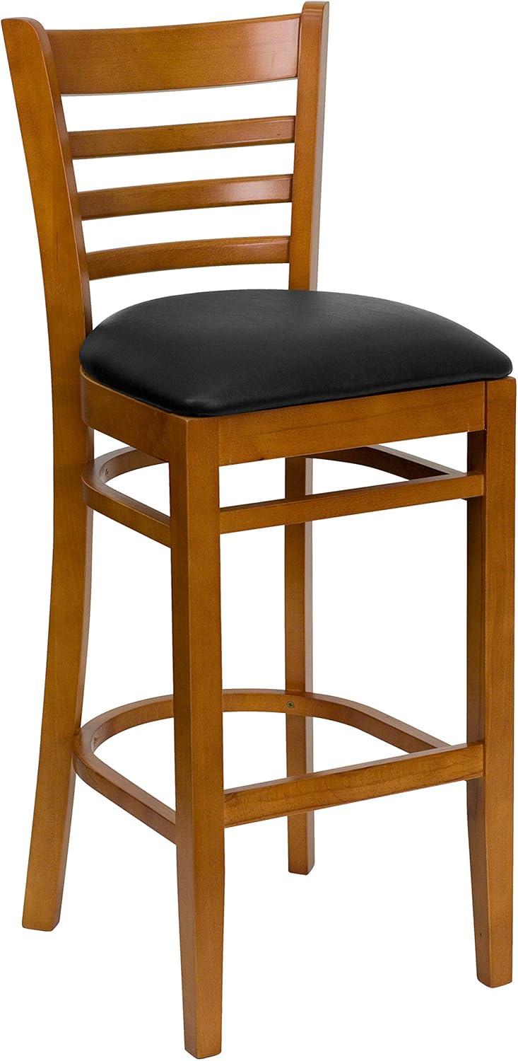 image:imageFlash Furniture HERCULES Series Ladder Back Walnut Wood Restaurant Barstool Black Vinyl SeatBlack Vinyl SeatCherry Wood Frame