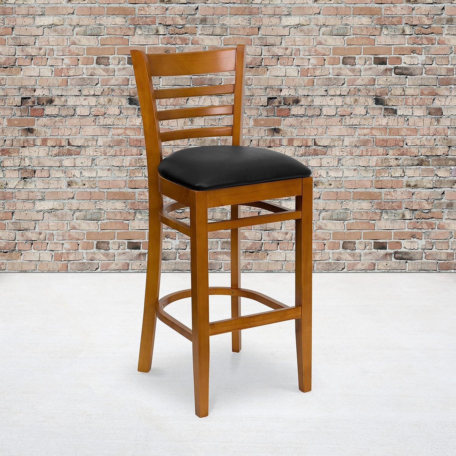 image:imageFlash Furniture HERCULES Series Ladder Back Walnut Wood Restaurant Barstool Black Vinyl SeatBlack Vinyl SeatCherry Wood Frame