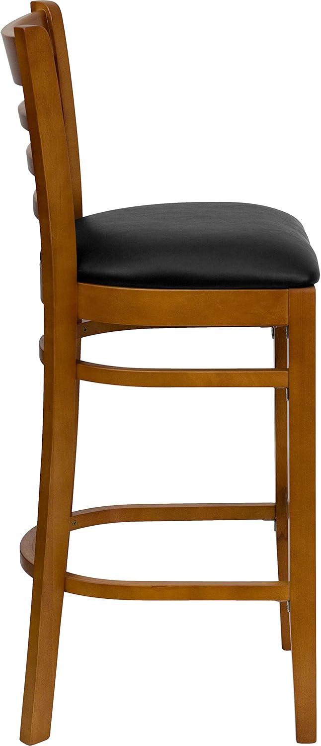 image:imageFlash Furniture HERCULES Series Ladder Back Walnut Wood Restaurant Barstool Black Vinyl SeatBlack Vinyl SeatCherry Wood Frame