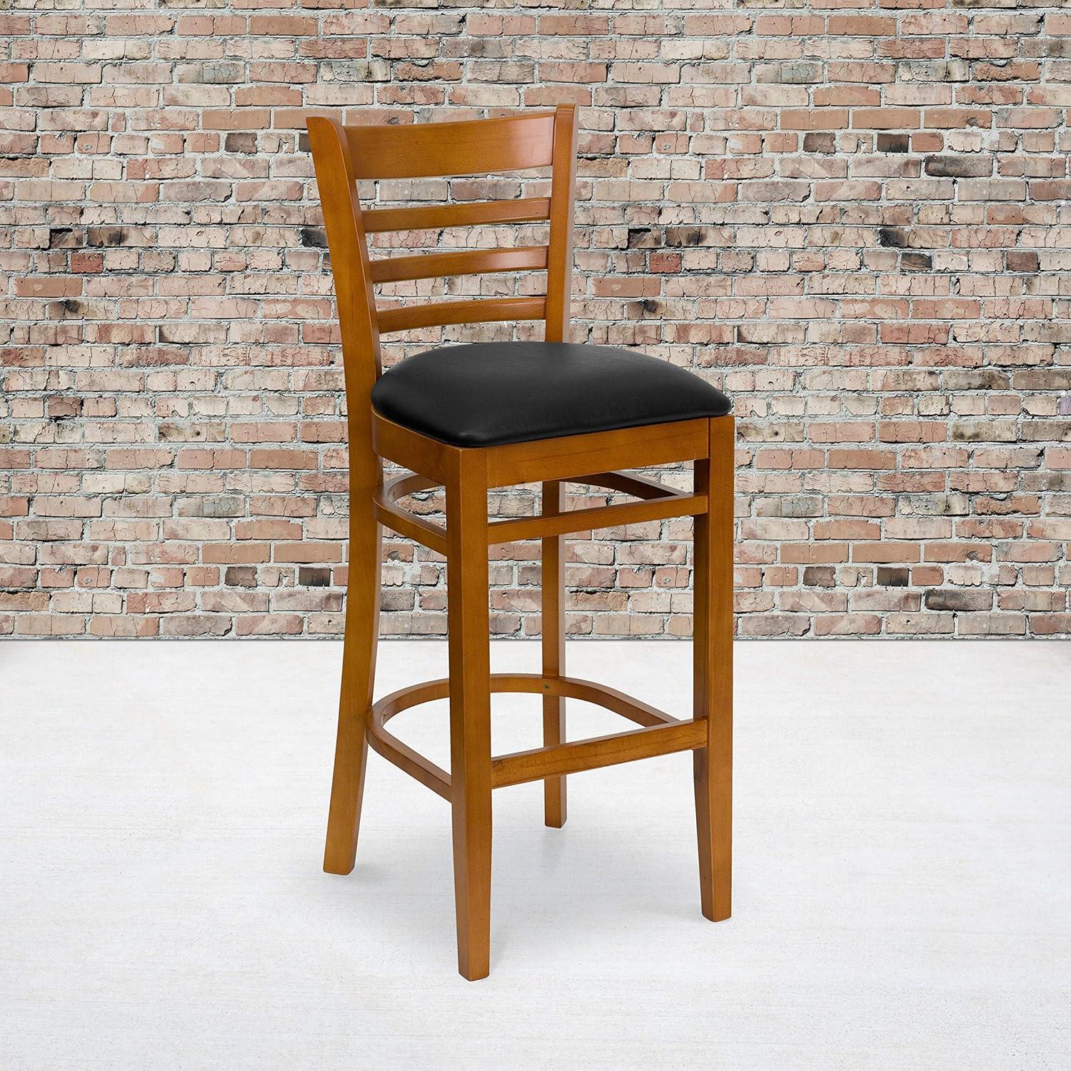 image:imageFlash Furniture HERCULES Series Ladder Back Walnut Wood Restaurant Barstool Black Vinyl SeatBlack Vinyl SeatCherry Wood Frame