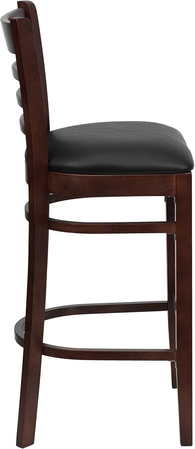 image:imageFlash Furniture HERCULES Series Ladder Back Walnut Wood Restaurant Barstool Black Vinyl SeatBlack Vinyl SeatMahogany Wood Frame