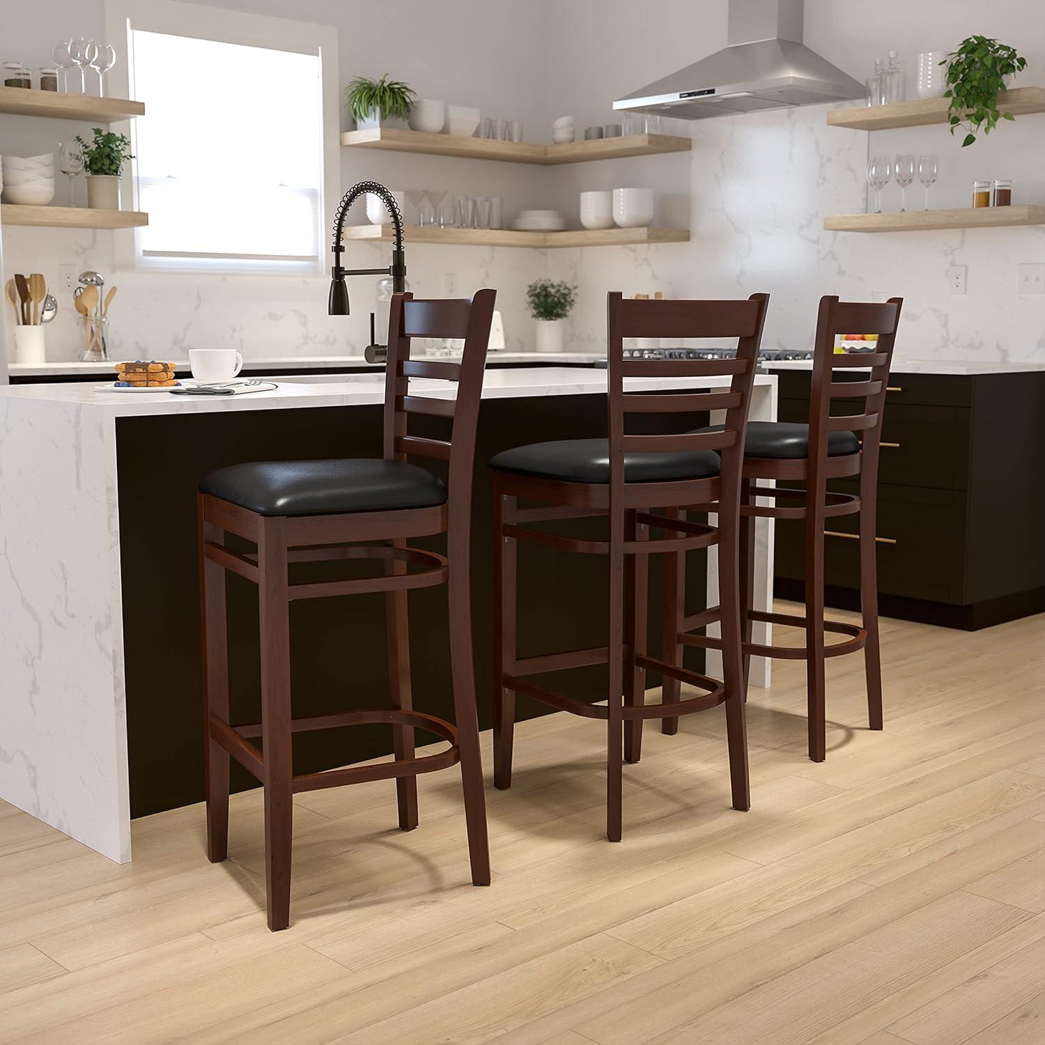 image:imageFlash Furniture HERCULES Series Ladder Back Walnut Wood Restaurant Barstool Black Vinyl SeatBlack Vinyl SeatMahogany Wood Frame