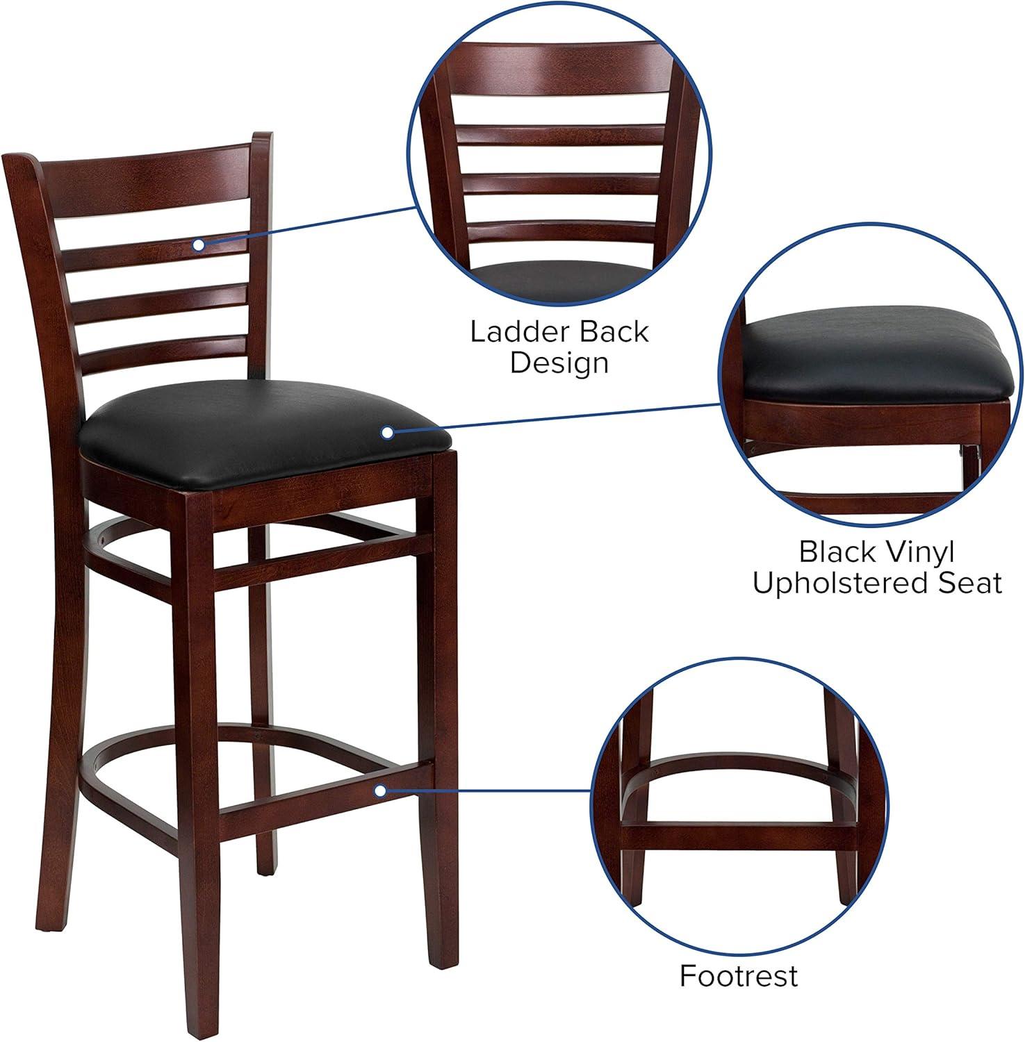 image:imageFlash Furniture HERCULES Series Ladder Back Walnut Wood Restaurant Barstool Black Vinyl SeatBlack Vinyl SeatMahogany Wood Frame