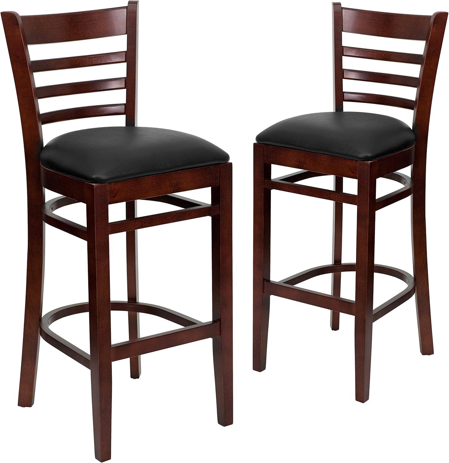 image:imageFlash Furniture HERCULES Series Ladder Back Walnut Wood Restaurant Barstool Black Vinyl SeatBlack Vinyl SeatMahogany Wood Frame