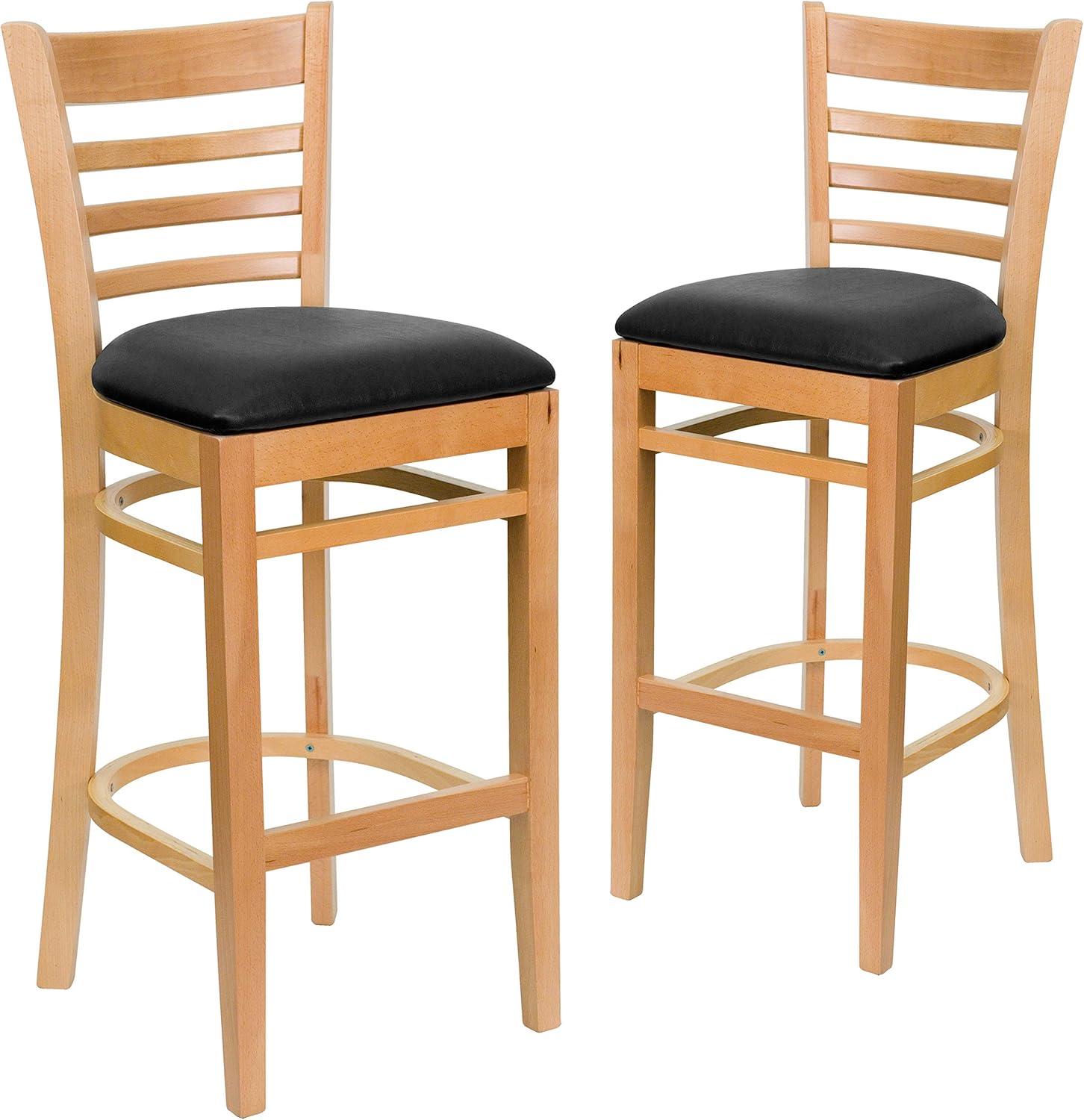 image:imageFlash Furniture HERCULES Series Ladder Back Walnut Wood Restaurant Barstool Black Vinyl SeatBlack Vinyl SeatNatural Wood Frame