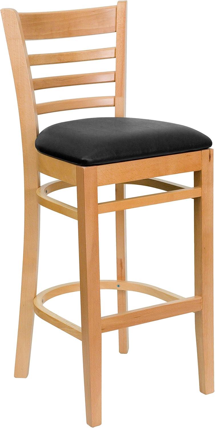 image:imageFlash Furniture HERCULES Series Ladder Back Walnut Wood Restaurant Barstool Black Vinyl SeatBlack Vinyl SeatNatural Wood Frame