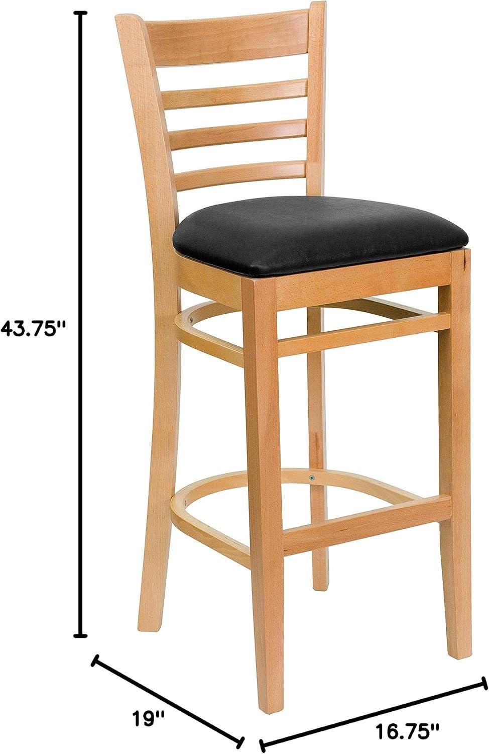image:imageFlash Furniture HERCULES Series Ladder Back Walnut Wood Restaurant Barstool Black Vinyl SeatBlack Vinyl SeatNatural Wood Frame