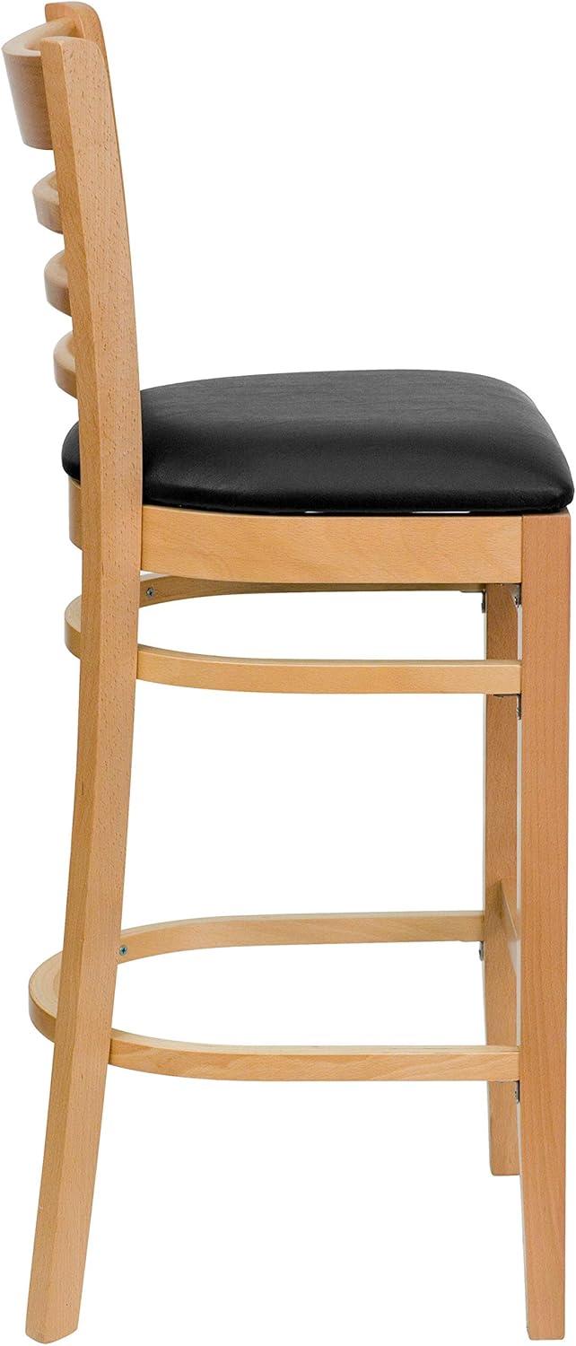 image:imageFlash Furniture HERCULES Series Ladder Back Walnut Wood Restaurant Barstool Black Vinyl SeatBlack Vinyl SeatNatural Wood Frame