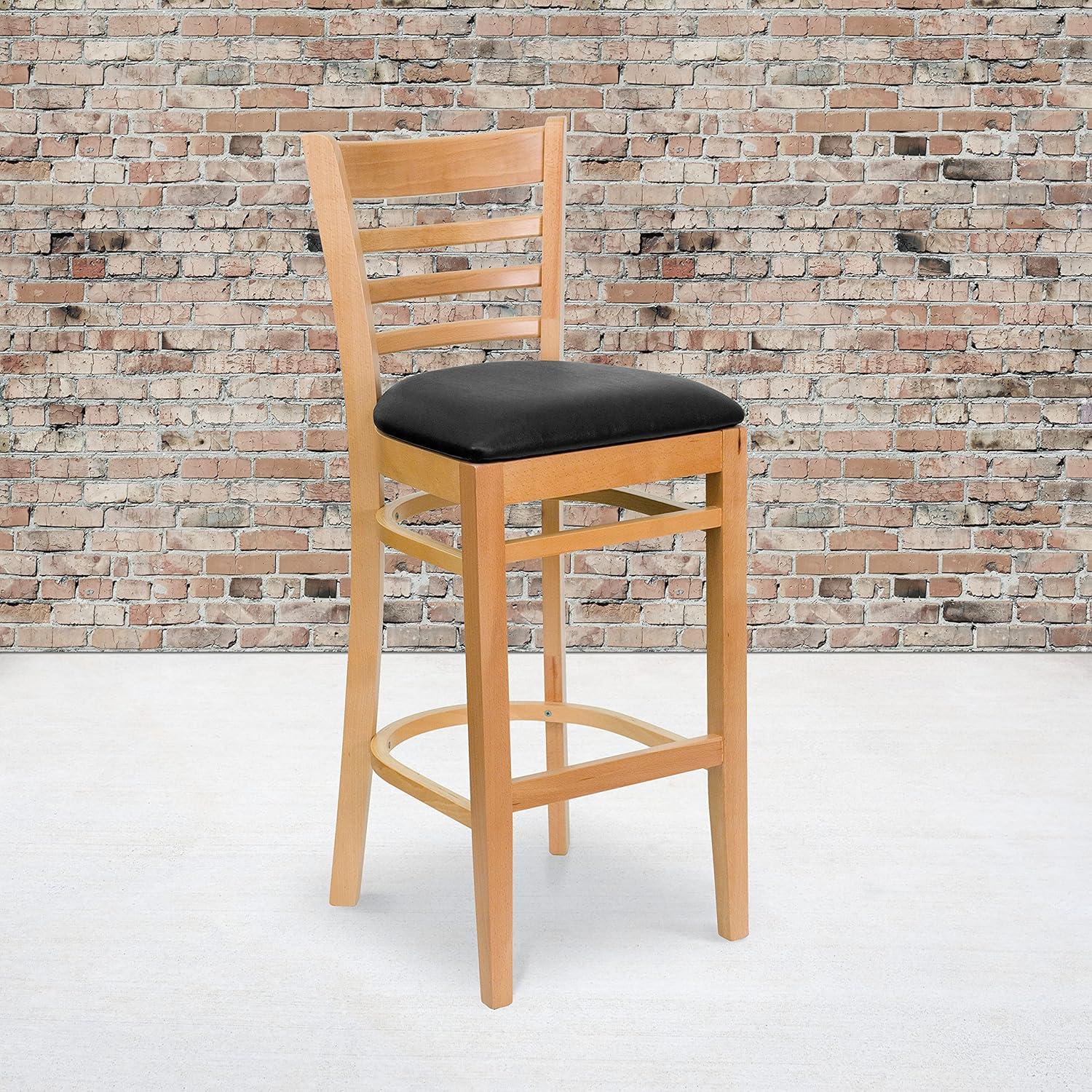 image:imageFlash Furniture HERCULES Series Ladder Back Walnut Wood Restaurant Barstool Black Vinyl SeatBlack Vinyl SeatNatural Wood Frame