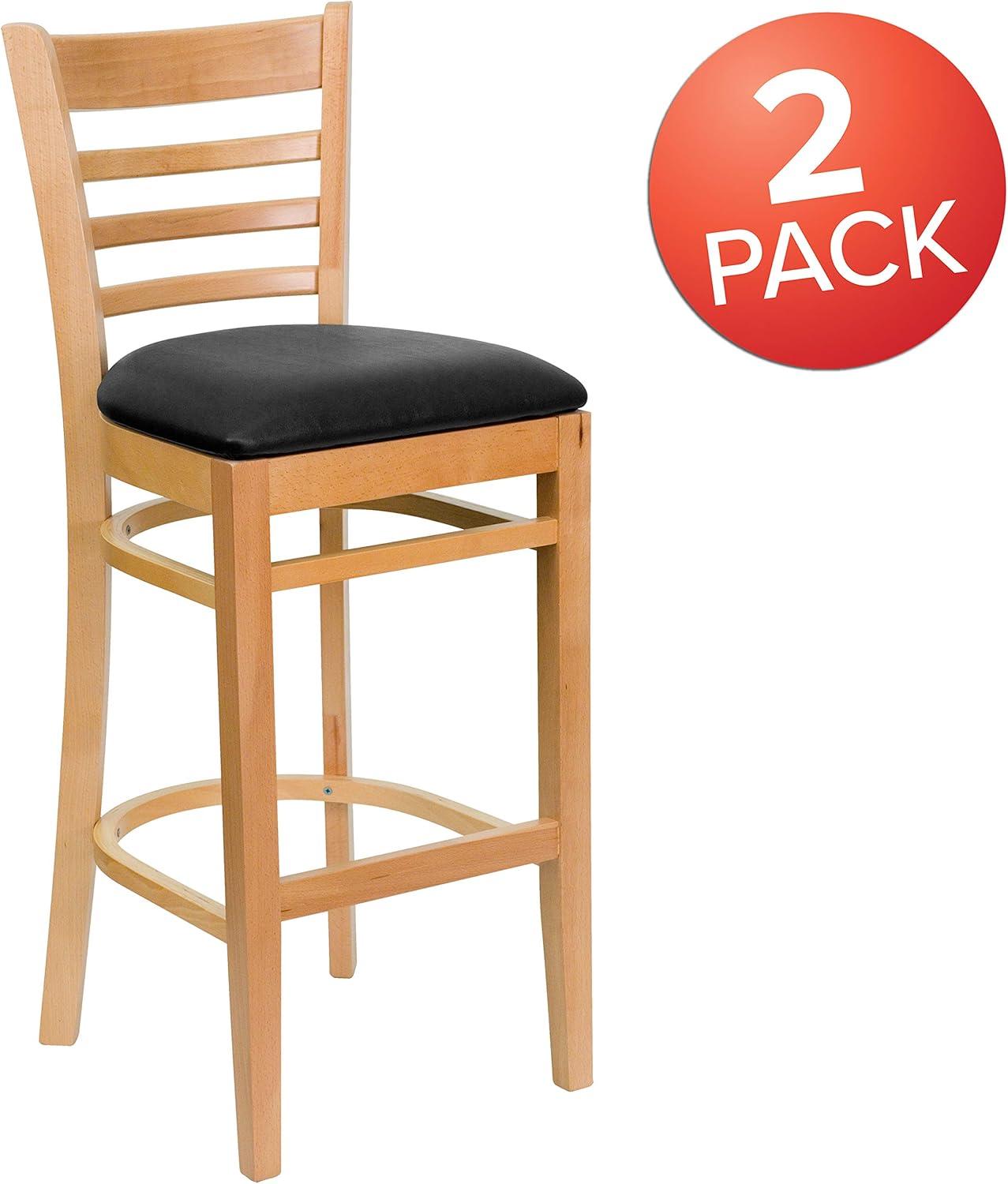 image:imageFlash Furniture HERCULES Series Ladder Back Walnut Wood Restaurant Barstool Black Vinyl SeatBlack Vinyl SeatNatural Wood Frame