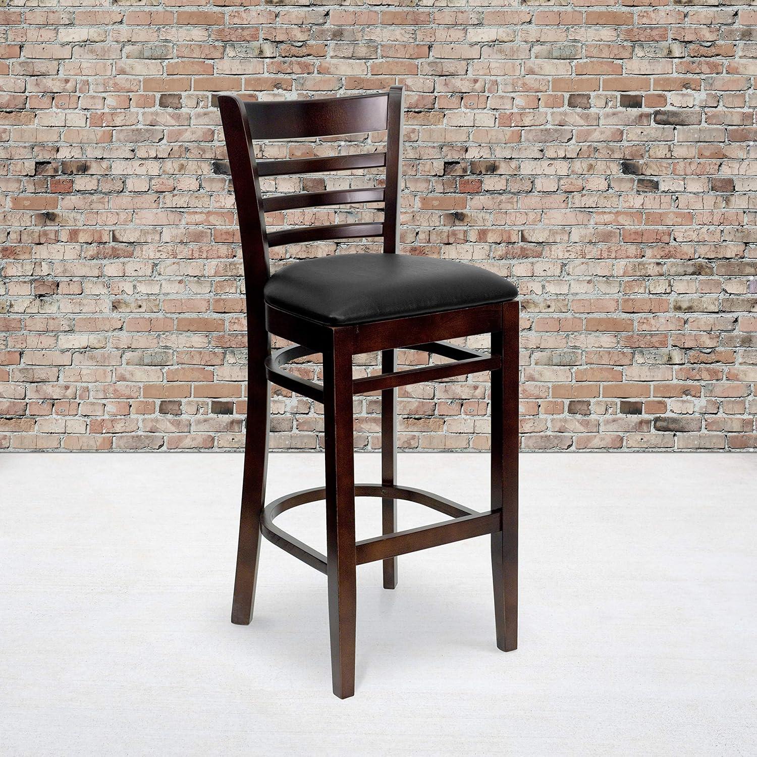 image:imageFlash Furniture HERCULES Series Ladder Back Walnut Wood Restaurant Barstool Black Vinyl SeatBlack Vinyl SeatWalnut Wood Frame