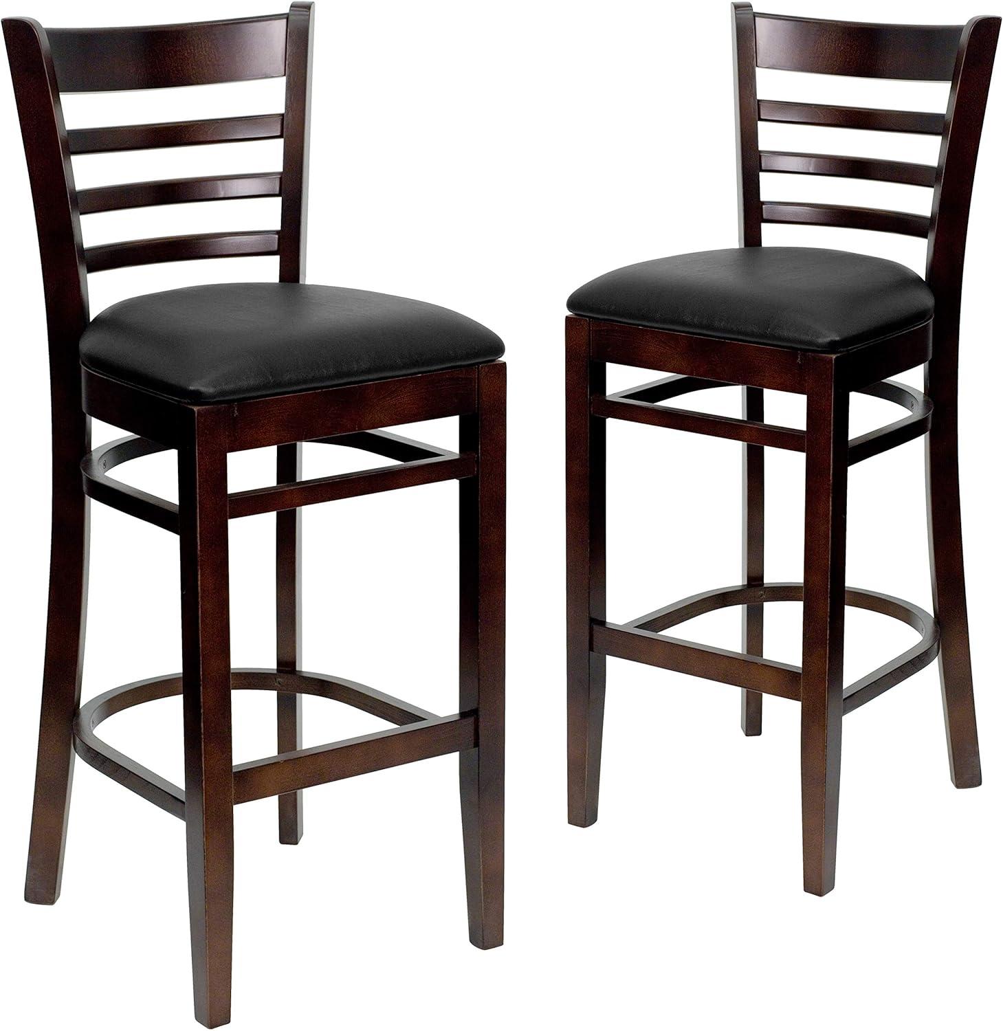 image:imageFlash Furniture HERCULES Series Ladder Back Walnut Wood Restaurant Barstool Black Vinyl SeatBlack Vinyl SeatWalnut Wood Frame