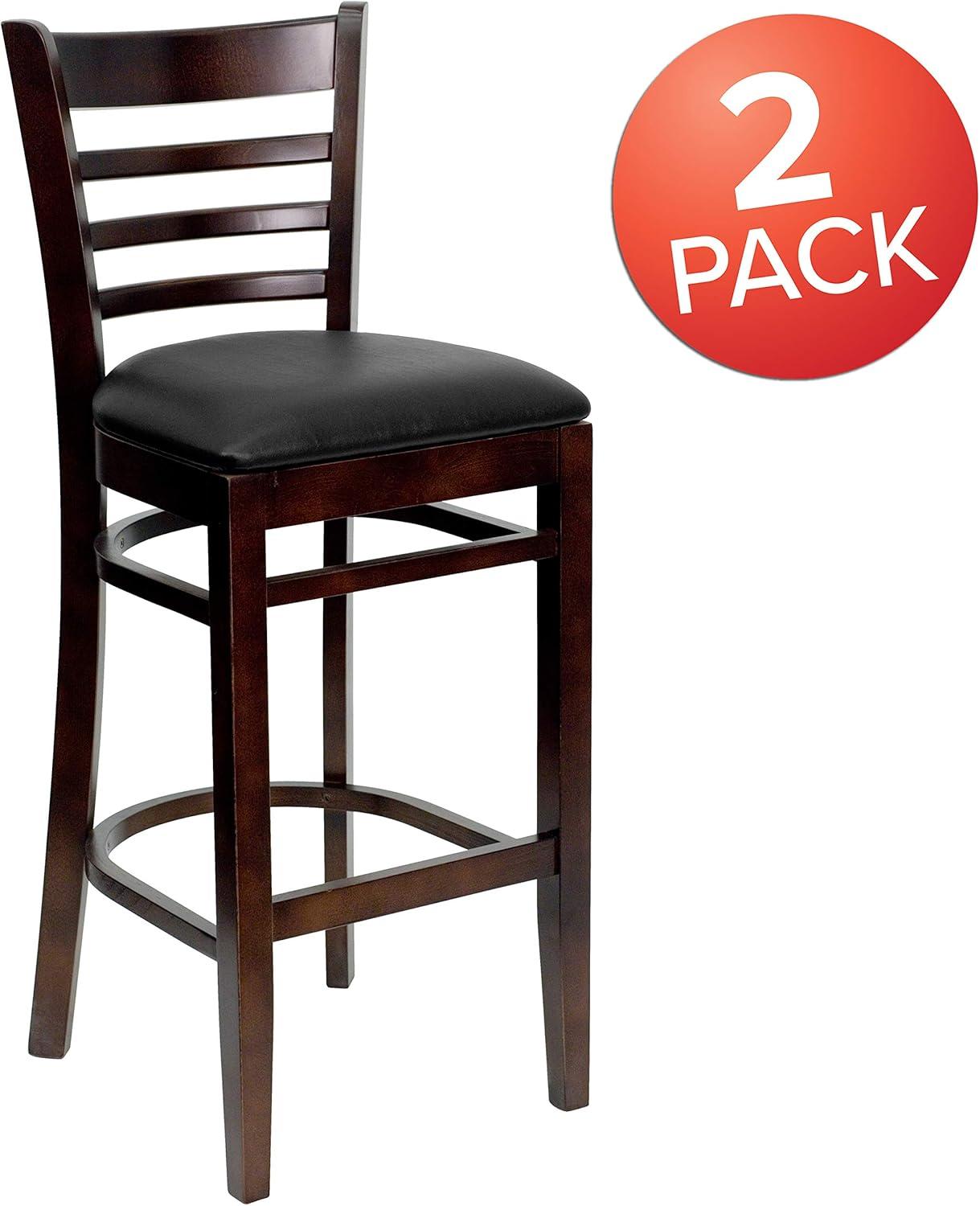 image:imageFlash Furniture HERCULES Series Ladder Back Walnut Wood Restaurant Barstool Black Vinyl SeatBlack Vinyl SeatWalnut Wood Frame