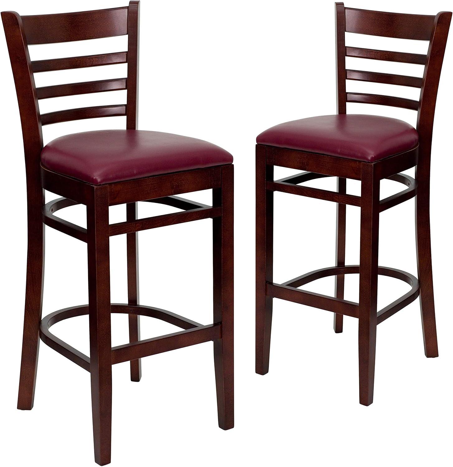 image:imageFlash Furniture HERCULES Series Ladder Back Walnut Wood Restaurant Barstool Black Vinyl SeatBurgundy Vinyl SeatMahogany Wood Frame