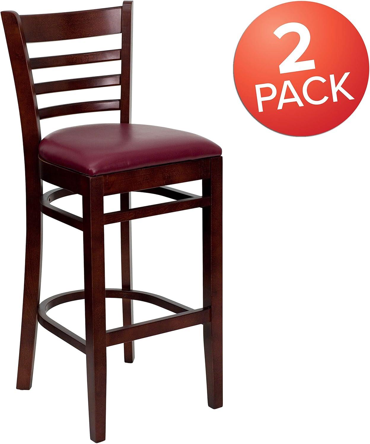 image:imageFlash Furniture HERCULES Series Ladder Back Walnut Wood Restaurant Barstool Black Vinyl SeatBurgundy Vinyl SeatMahogany Wood Frame