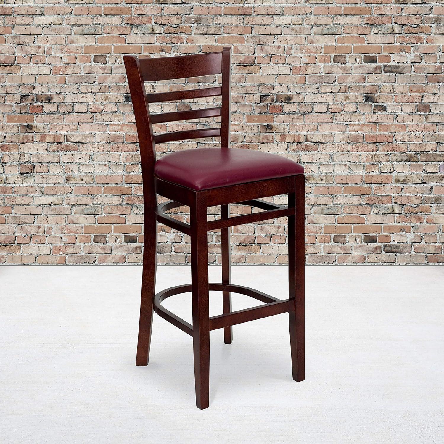 image:imageFlash Furniture HERCULES Series Ladder Back Walnut Wood Restaurant Barstool Black Vinyl SeatBurgundy Vinyl SeatMahogany Wood Frame