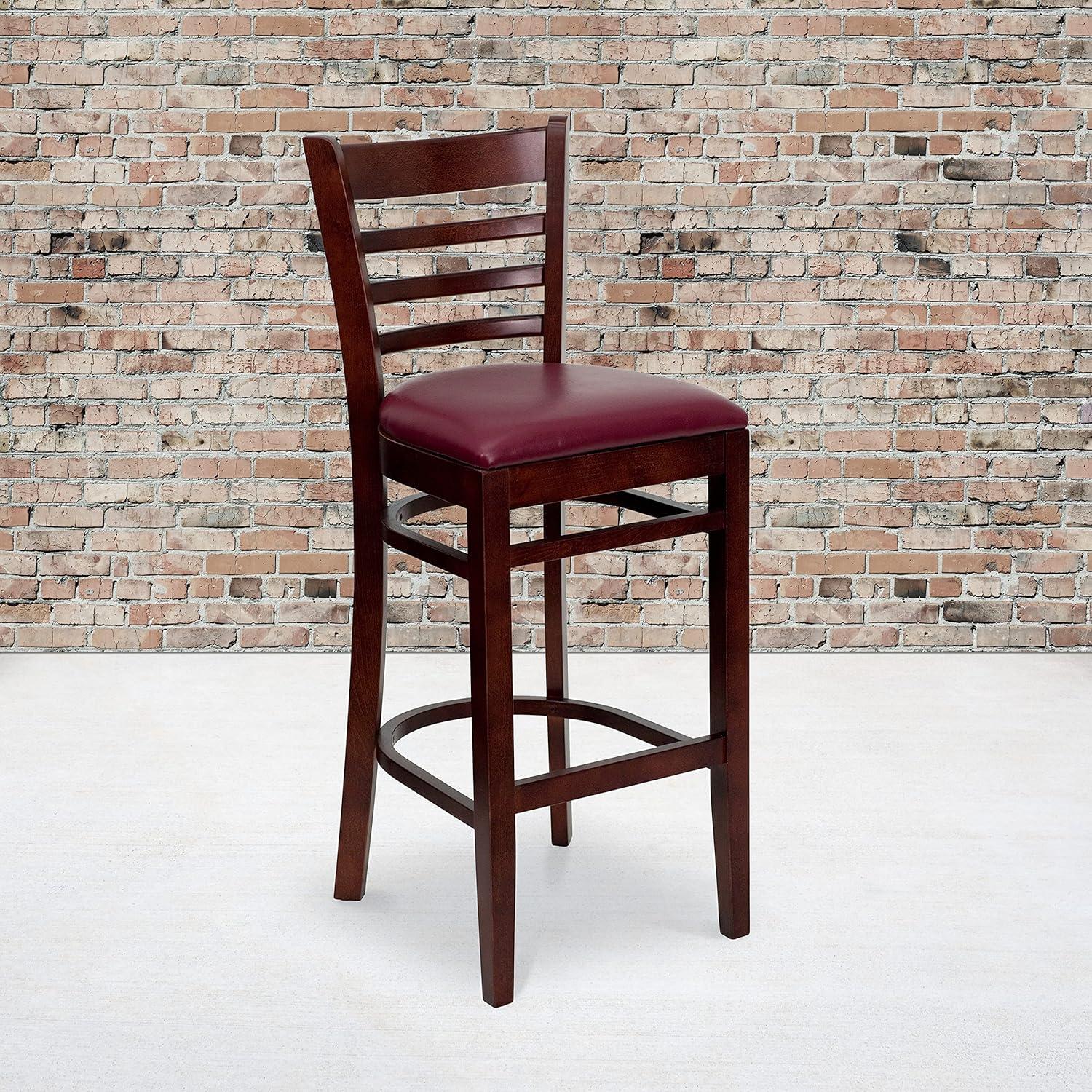 image:imageFlash Furniture HERCULES Series Ladder Back Walnut Wood Restaurant Barstool Black Vinyl SeatBurgundy Vinyl SeatMahogany Wood Frame