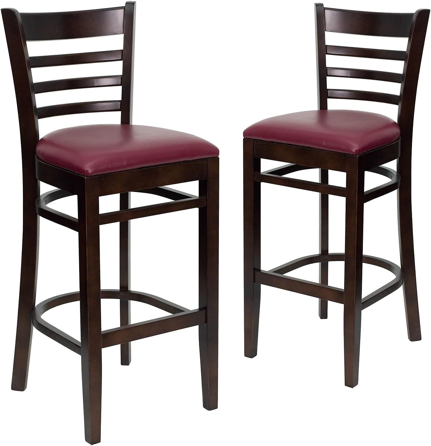 image:imageFlash Furniture HERCULES Series Ladder Back Walnut Wood Restaurant Barstool Black Vinyl SeatBurgundy Vinyl SeatWalnut Wood Frame